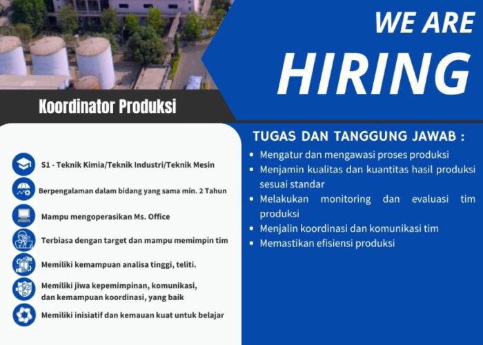 Loker: Koordinator Produksi, QC Staff, R & D – PT. Dunia Kimia Jaya