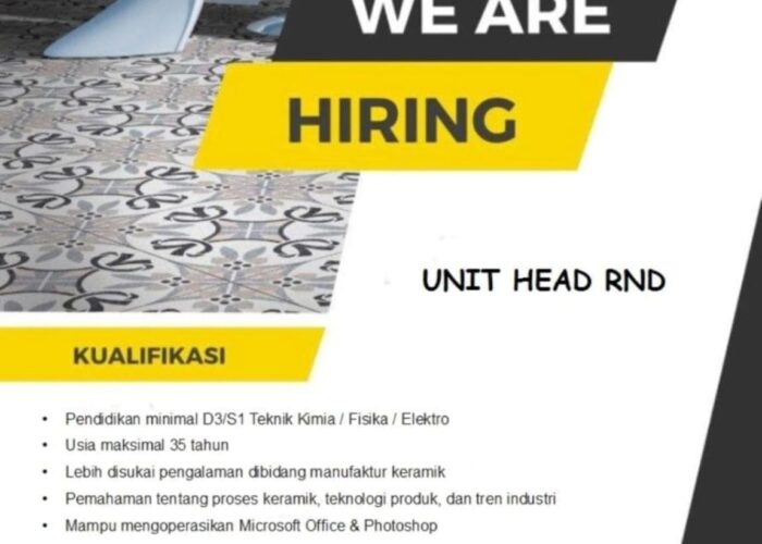 Loker: Unit Head R & D – PT. Keramik Diamond Industries
