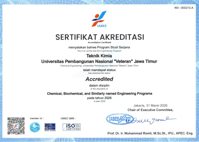 Selamat dan Sukses Teknik Kimia UPNVJT Terakreditasi Internasional IABEE